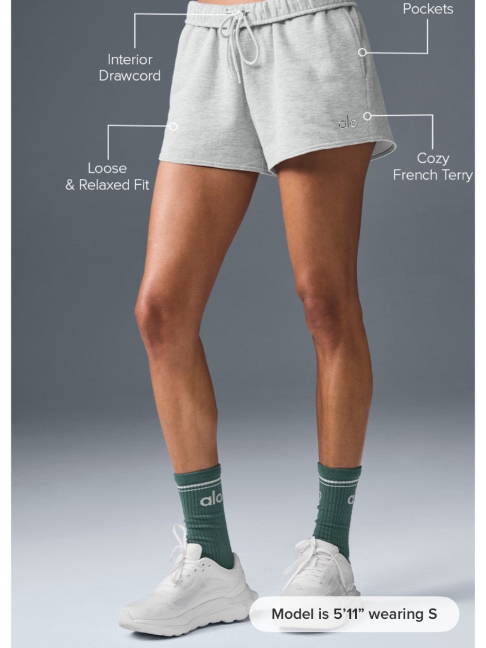 Alo Yoga Lounge Shorts – Heather Grey – Size S - Picture 3 of 5